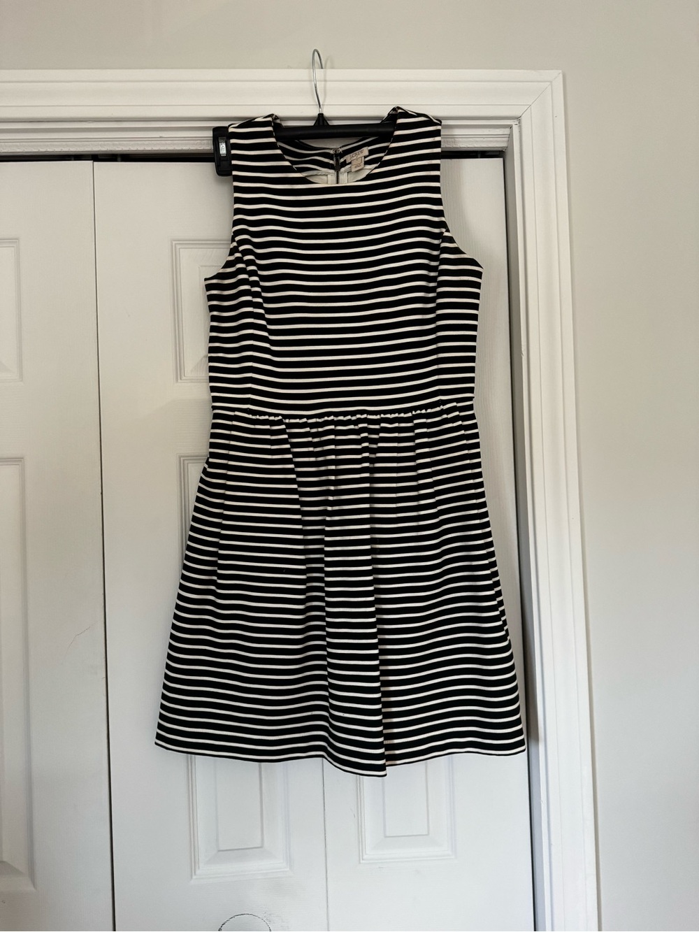 JCrew Black & White Striped Sleeveless Fit-and-Flare Dress